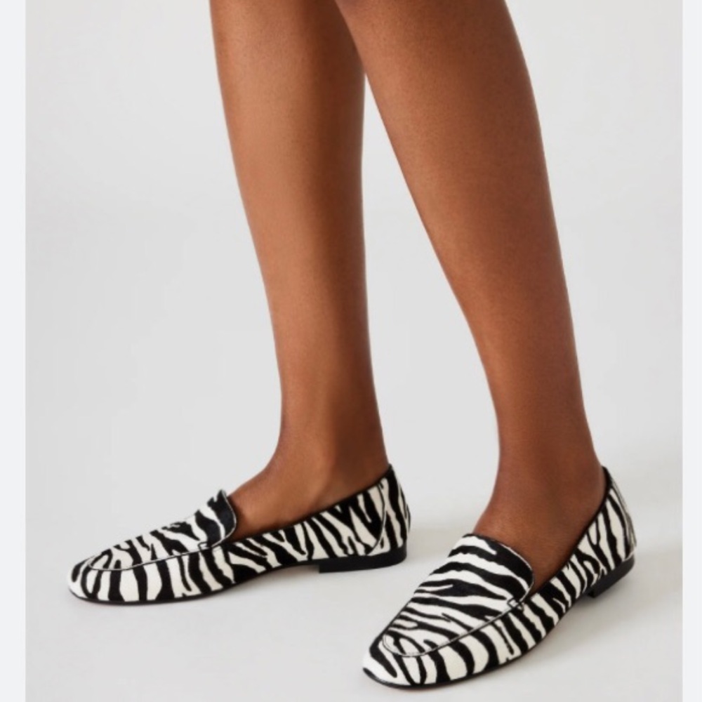 Steve Madden Fitz Zebra Print Leather Slip On Loafer Flats Size 8M NWT